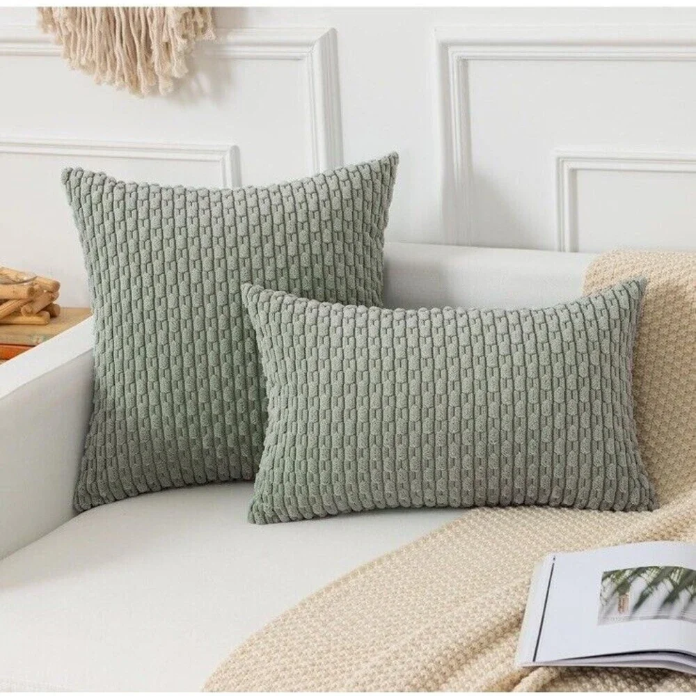Throw Pillow Covers Soft Corduroy Decorative 21x21in Set Of 2 Grayish Green